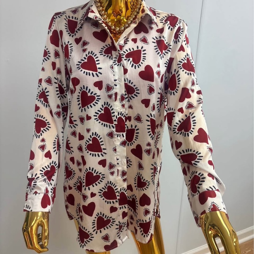 Heart Pattern Button-Up Shirt
